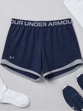 Under Armour Navy Athletic Running Shorts with Gray Trim